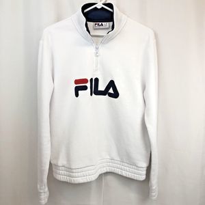 FILA Women's Medium 1/4 Zip Pullover Sweatshirt White Long Sleeve Logo Top M